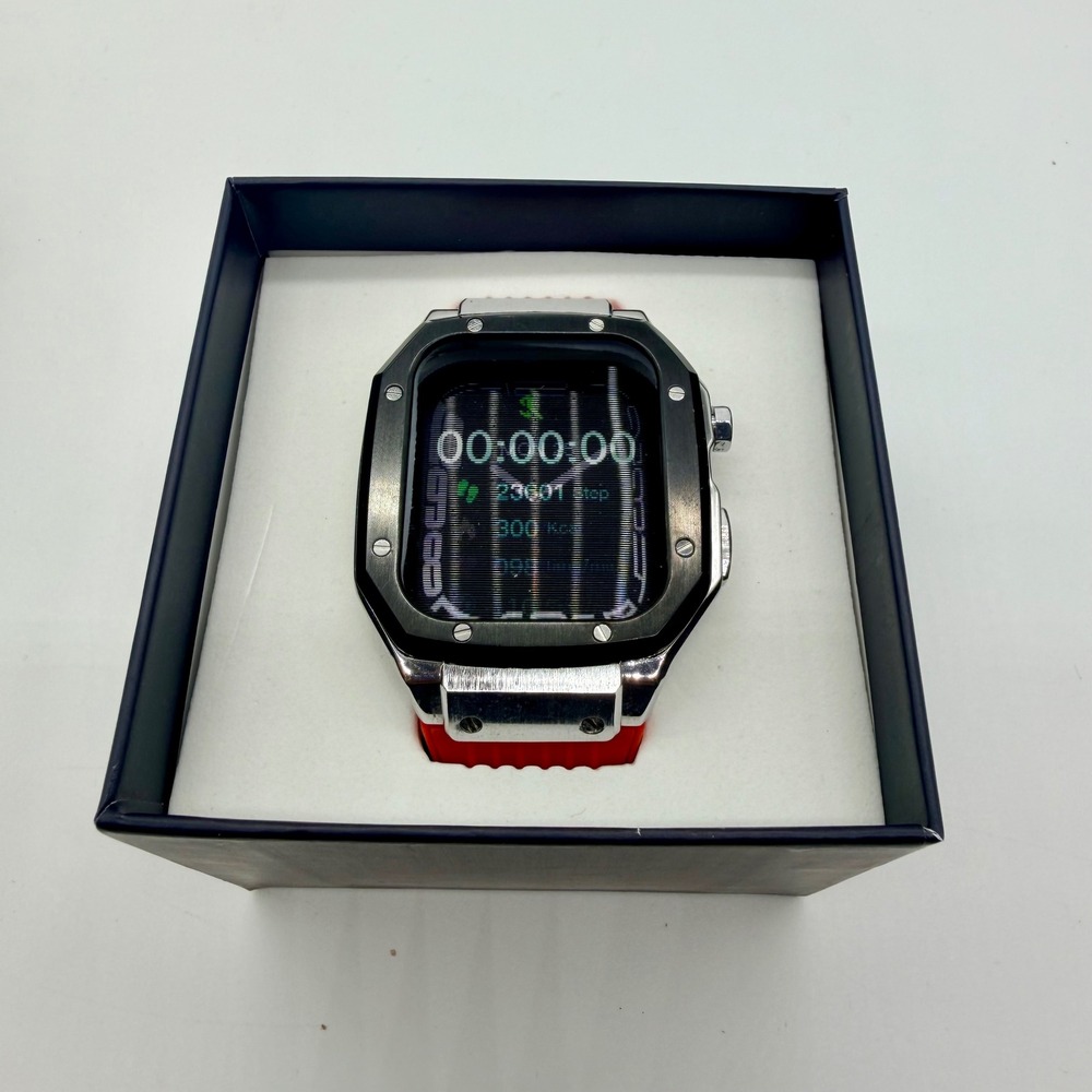 Mod Kit Case for Apple Watch 44-45mm Stainless Steel Rubber Strap Red Excellent
